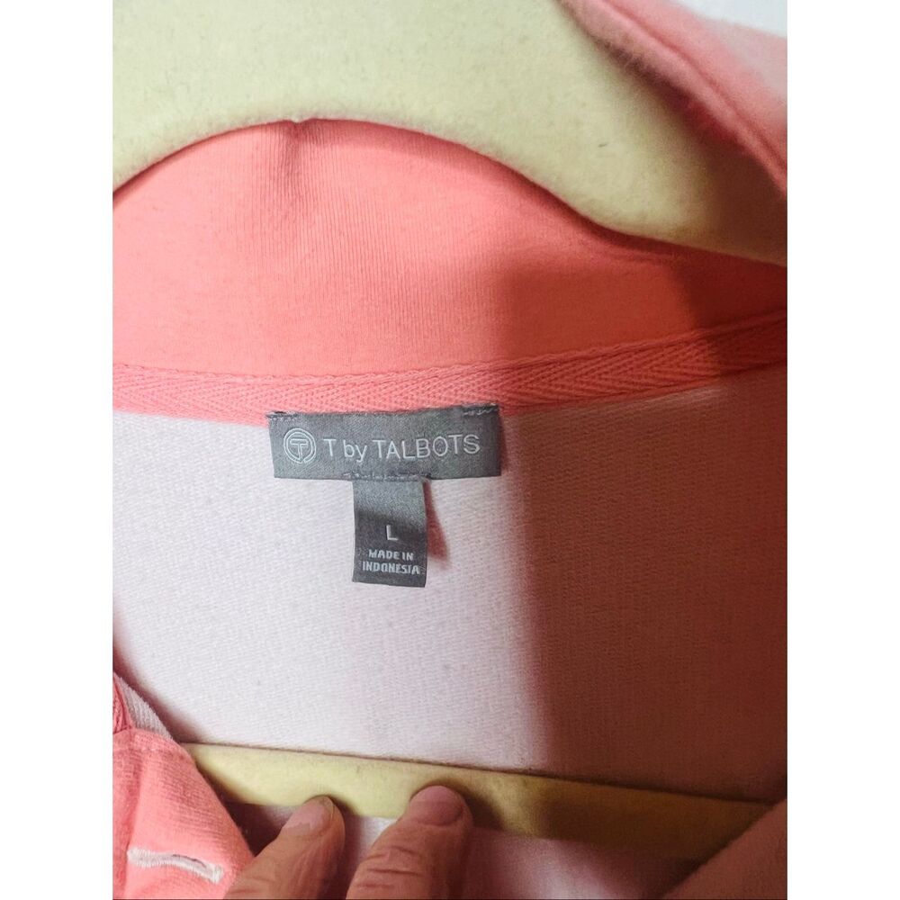 T by Talbots Coral Black White Stripe Pullover Popover Sz Large - Picture 5 of 8